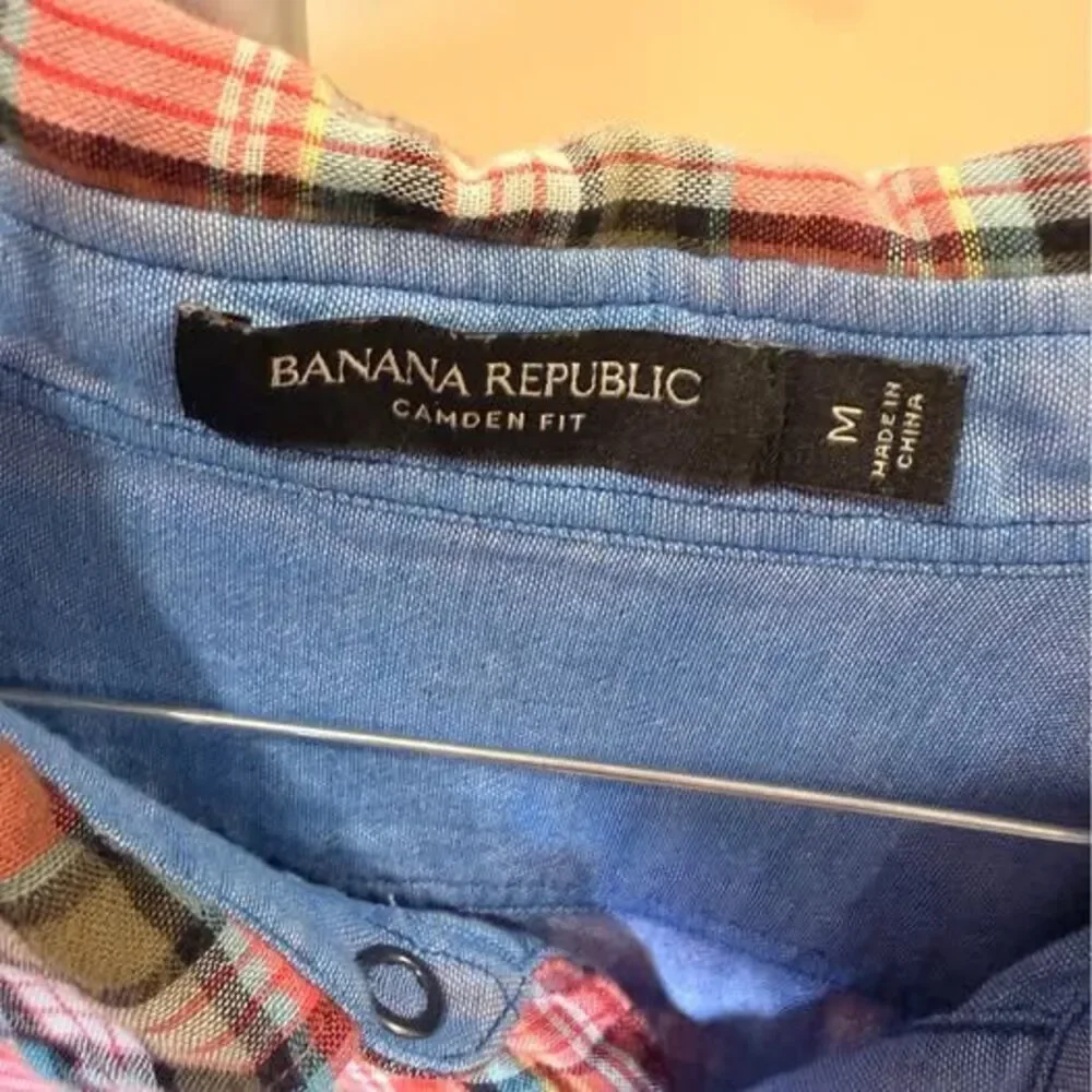 Banana Republic Camden Fit Plaid Snap-Front Shirt Size Medium